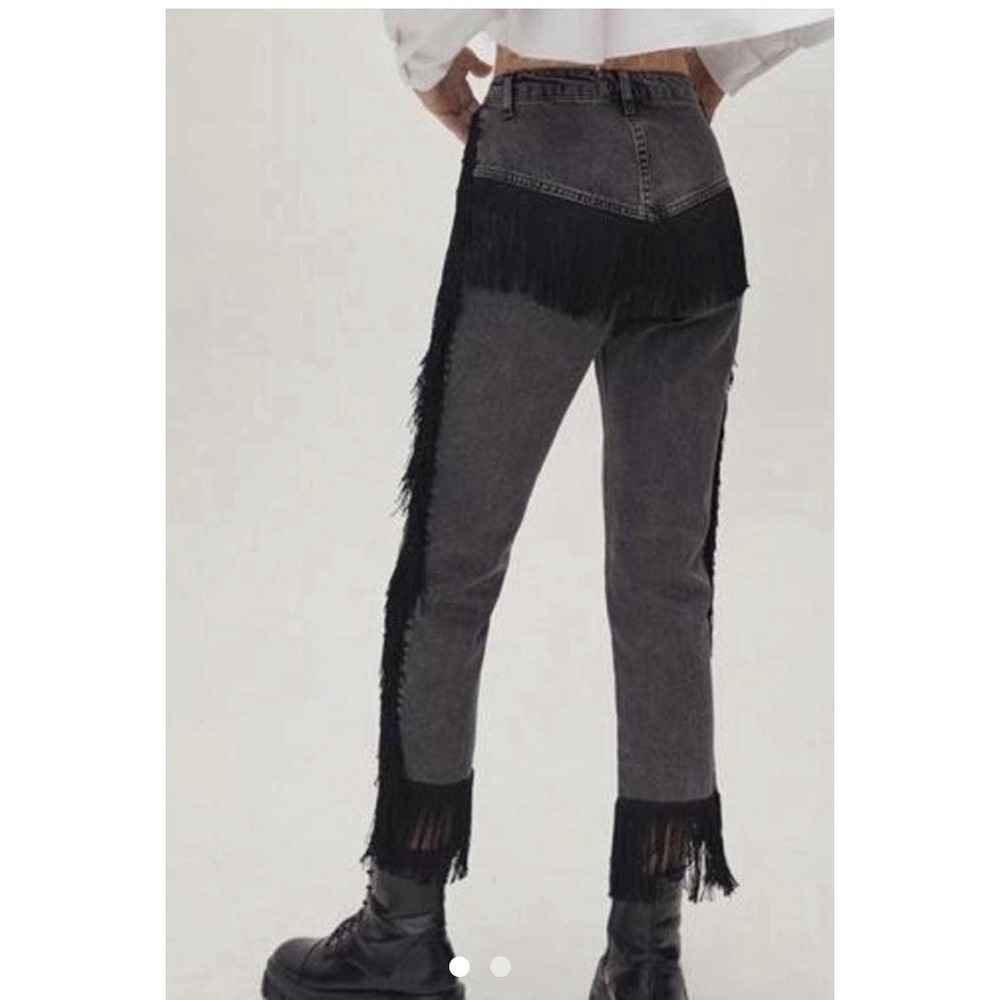 Nasty Gal Collection Gray Denim Jeans Women 4 Black Fringe Western Cowgirl Rodeo